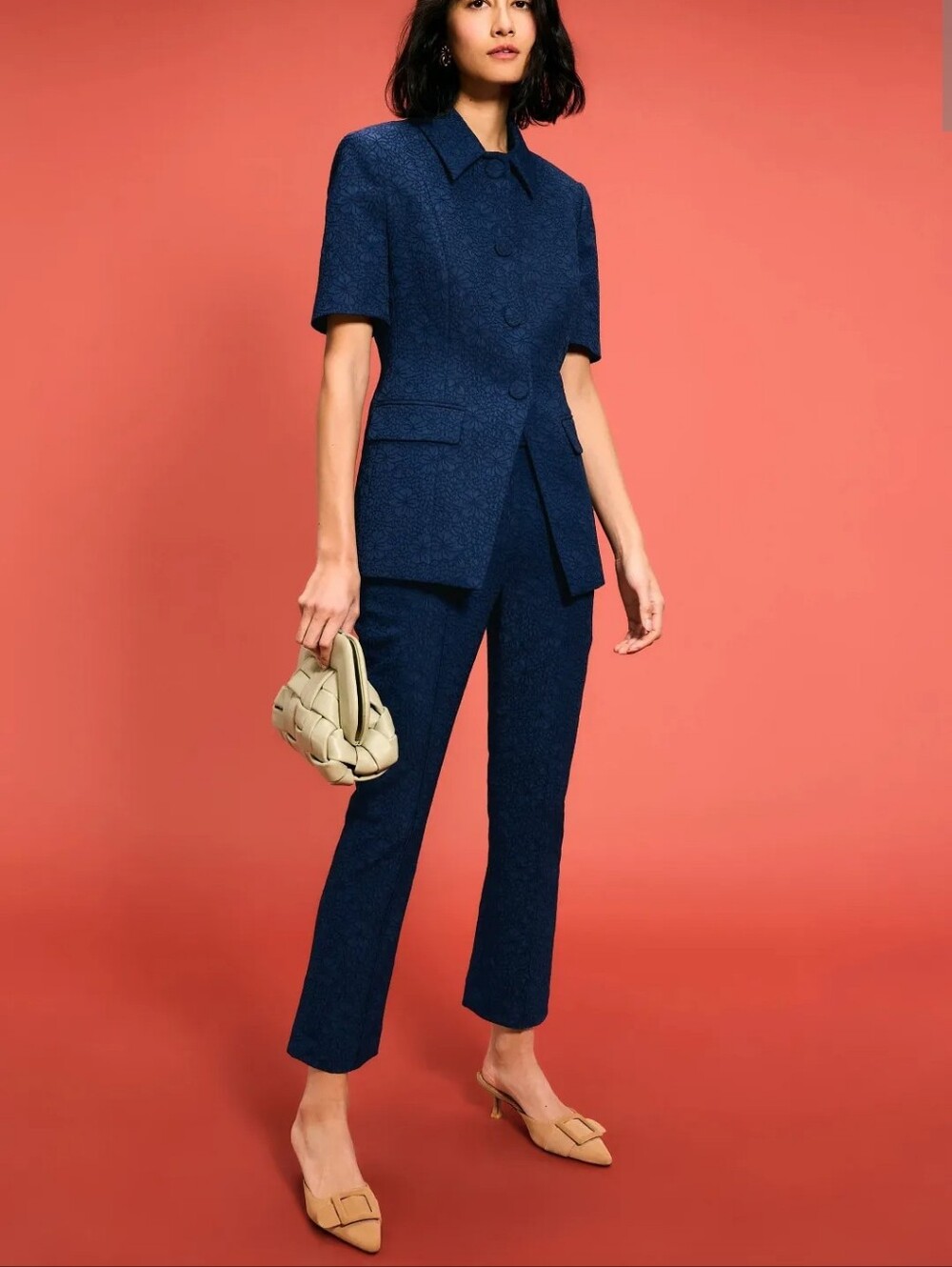 Veronica Beard Dell Floral Jacquard Navy Pants